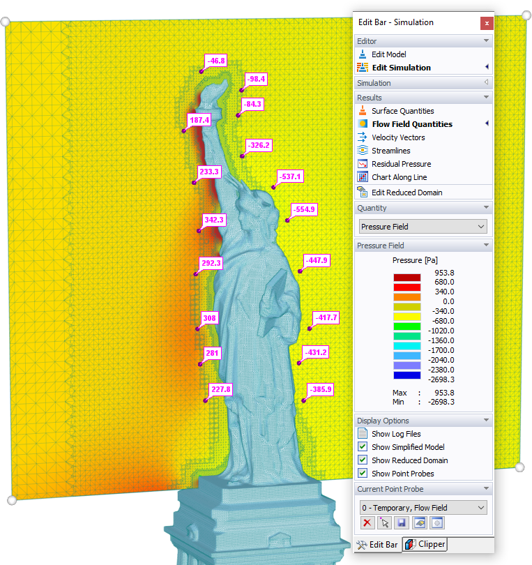 Probes of Pressure Field Results Defined on Finite Volume Mesh